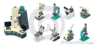 Microscope icons set, isometric style Vector Illustration