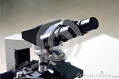 microscope optical instrument capable of magnifying images of very small objects thanks to its resolving power Stock Photo