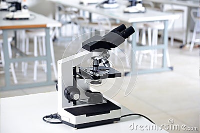 microscope optical instrument capable of magnifying images of very small objects thanks to its resolving power Stock Photo
