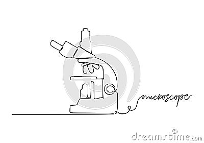 Microscope - School education object, one line drawing continuous design, vector illustration Vector Illustration