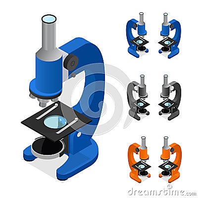 Microscope Set Isometric View. Vector Vector Illustration