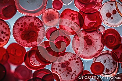 microscope slide with magnified view of human blood cells Stock Photo