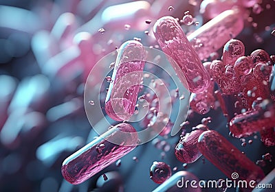Microscope view of bacteria flowing. Stock Photo