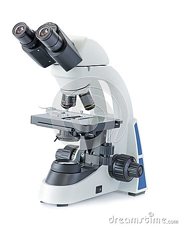 Microscope on white background Stock Photo