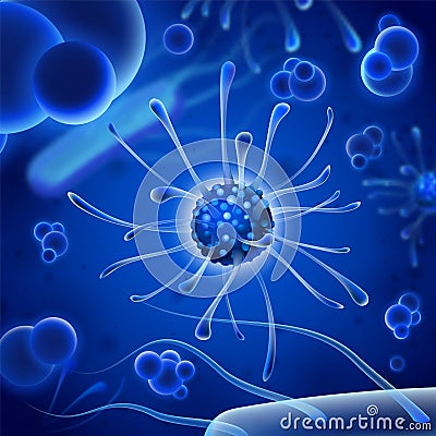 Microscopic bacteria. Bacterium microorganism, viruses and microbes backdrop. Microbiology virus science 3d vector Vector Illustration