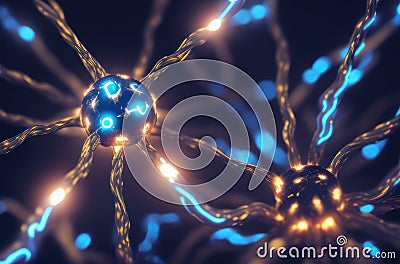 Microscopic Brain Cells:Glowing Synapses and Dendrites under Microscope. Generative ai. Stock Photo