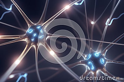 Microscopic Brain Cells:Glowing Synapses and Dendrites under Microscope. Generative ai. Stock Photo