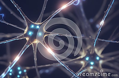 Microscopic Brain Cells:Glowing Synapses and Dendrites under Microscope. Generative ai. Stock Photo