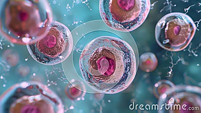 A microscopic capture of multiple cells attempting to trate and fertilize an egg with some being equipped with extra Stock Photo