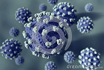 Virus cells invading host organism causing disease, under microscope Stock Photo