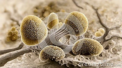 Microscopic fungi mycelium, illustration Cartoon Illustration