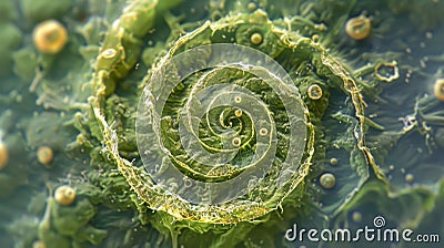 This microscopic image captures a single chloroplast in vivid detail with its characteristic twisted shape and Stock Photo