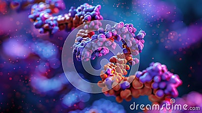 A microscopic image of an enzyme interacting with a segment of DNA showing the intricate process of DNA replication. The Stock Photo