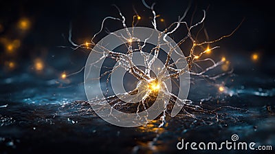 Microscopic nerve structures resembling trees digital art abstract environment close-up biological conceptualization Cartoon Illustration