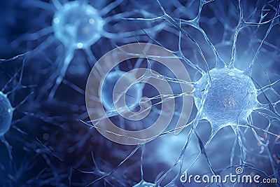 Microscopic of Neuron brain cell network. Interconnected nerve cells with electrical pulses. Generative AI Stock Photo