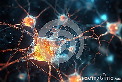 a microscopic neuron fractals with translucent light generative AI Stock Photo