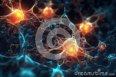 a microscopic neuron fractals with translucent light generative AI Stock Photo