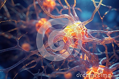 a microscopic neuron fractals with translucent light generative AI Stock Photo