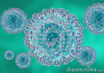 Microscopic respiratory syncytial virus. It causes infections of the respiratory tract and lungs in newborns and young children. Cartoon Illustration