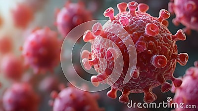 Microscopic view capturing viral cells proliferating, migrating through cellular networks, depicting intricate infection Stock Photo