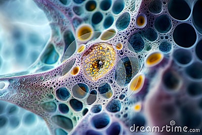 Microscopic view of colorful amoeba with intricate patterns and textures. ai generative Stock Photo
