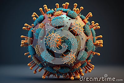 Microscopic View of an Infectious Virus: Exploring the Hidden World of Pathogens, generative ai Cartoon Illustration