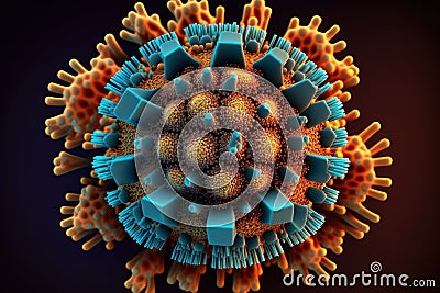 Microscopic View of an Infectious Virus: Exploring the Hidden World of Pathogens, generative ai Cartoon Illustration