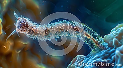 A microscopic view of a nematode in the process of feeding its flexible mouthparts tightly grasping onto plant or animal Stock Photo