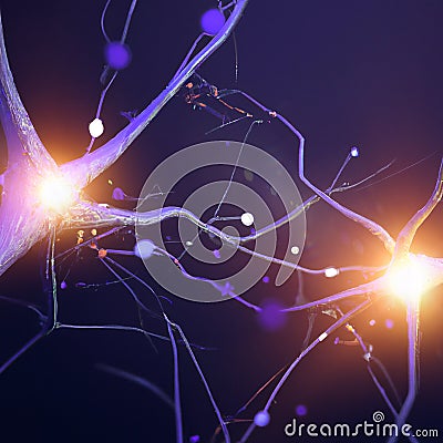 Microscopic view of neurons. Brain connections. Synapses. Communication and cerebral stimulus Stock Photo