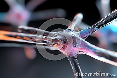 Microscopic view of a vibrant neuron with intricate branching structure, showcasing neural connections and complex Stock Photo