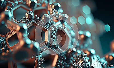 Microscopik view of a nanorobot. Futuristic concept of nanoid robotics. Nanotechnology close-up. Generative ai Stock Photo