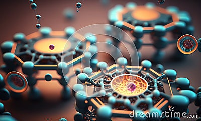 Microscopik view of a nanorobot. Futuristic concept of nanoid robotics. Nanotechnology close-up. Generative ai Stock Photo