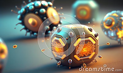 Microscopik view of a nanorobot healing cells. Futuristic concept of nanoid robotics. Nanotechnology close-up. Generative ai Stock Photo