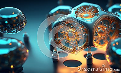 Microscopik view of a nanorobot healing cells. Futuristic concept of nanoid robotics. Nanotechnology close-up. Generative ai Stock Photo