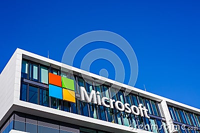 Microsoft logo at office building, Munich Germany Editorial Stock Photo