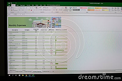 MIcrosoft office excel application, home menu on device screen pixelated close up view. Bucharest, Romania, 2020 Editorial Stock Photo