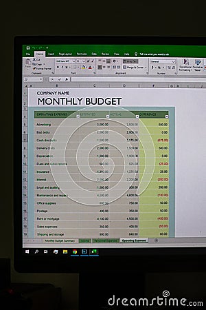 MIcrosoft office excel application, home menu on device screen pixelated close up view. Bucharest, Romania, 2020 Editorial Stock Photo
