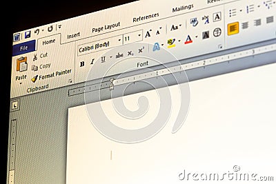 Microsoft office word application menu Editorial Stock Photo