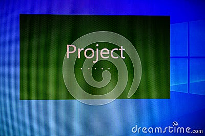 Microsoft project application, home menu on device screen pixelated close up view. Bucharest, Romania, 2020 Editorial Stock Photo