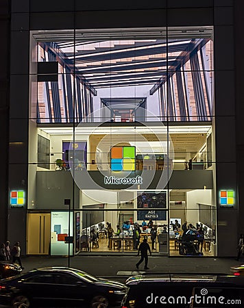 Microsoft store exterior at night Editorial Stock Photo