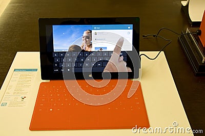 Microsoft Surface in Microsoft Store Editorial Stock Photo