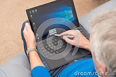 Microsoft Surface Pro 4 tablet laptop with stylus and keyboard Editorial Stock Photo
