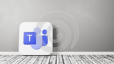 Microsoft Teams Logo on Wooden Floor Against Wall Editorial Stock Photo