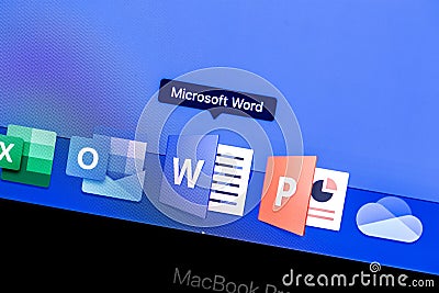 Microsoft Word app on the display MacBook Editorial Stock Photo