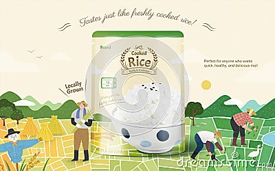 Microwavable cooked white rice ad Vector Illustration