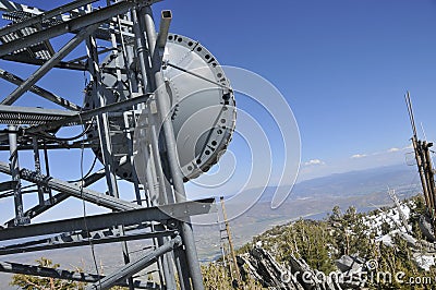 Microwave Antenna on Mtn. Peak Stock Photo