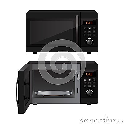 Modern microwave with closed and open door Vector Illustration