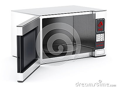 Microwave oven with half open cover. 3D illustration Cartoon Illustration