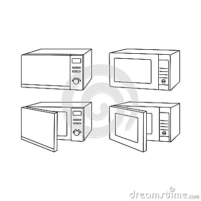 Microwave oven icons, open and closed, isolated on white background Vector Illustration