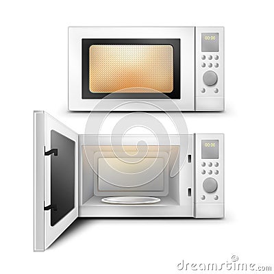 Microwave oven with open and close door and light inside Vector Illustration